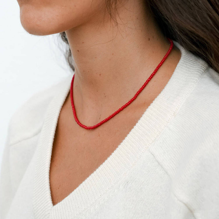 COLLANINE COLORATE-Collana mini in perline rosse-CCMROSU