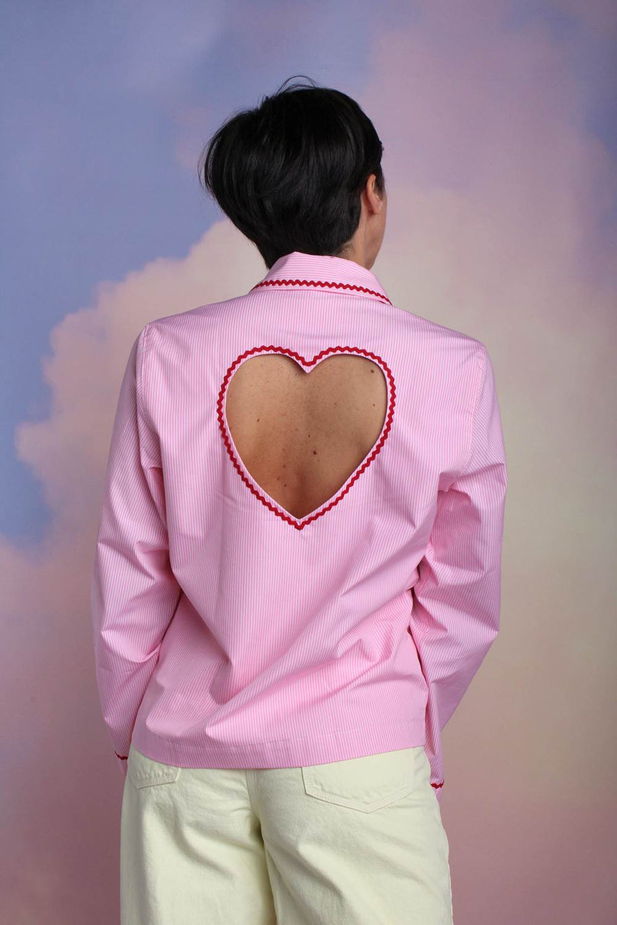 SANTE COUTURE-Camicia cuore a righe rosa-LOVESHIRTRIG