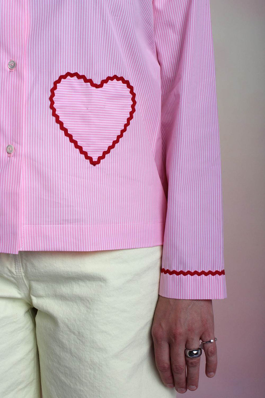 SANTE COUTURE-Camicia cuore a righe rosa-LOVESHIRTRIG